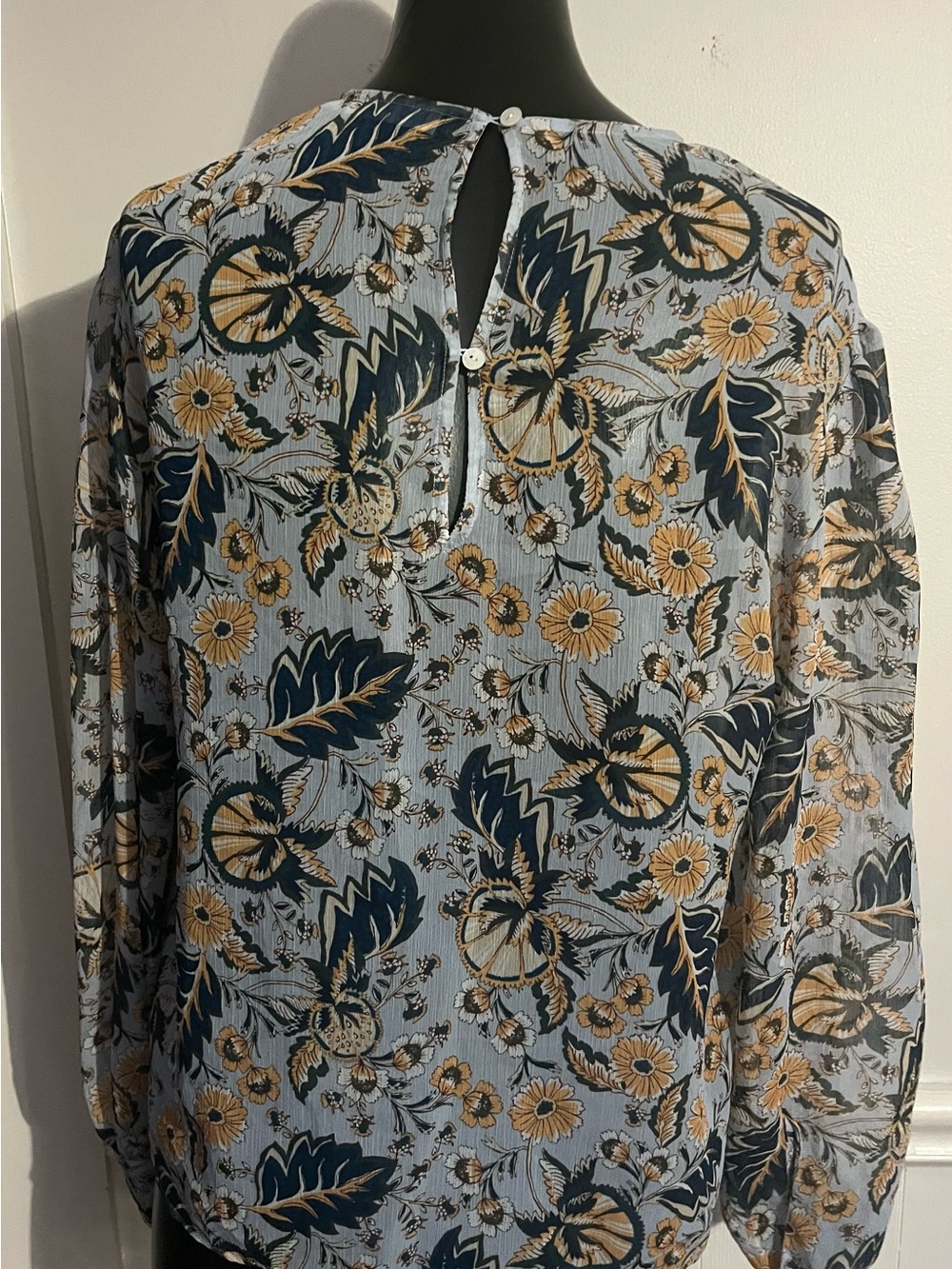 Roller Rabbit Floral Keyhole Blouse - Blue & Mustard